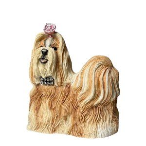 Vintage Dog Figurine Sherratt & Simpson Shih Tzu Dog Handmade Rhinestone Flower